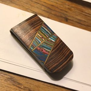 Navajo walnut brass and stone money clip